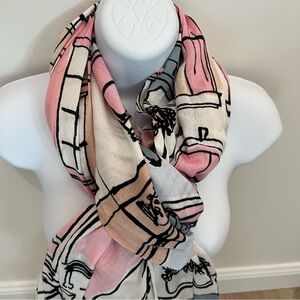 Kate Spade Pink, Tan, White and Cream European City Patterned Scarf